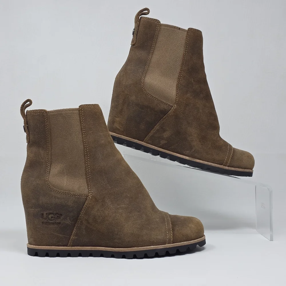 UGG  Pax Hidden Wedge  Boots Women's Size 7.5 Suede Brown Waterproof 1095136 - Picture 2 of 12